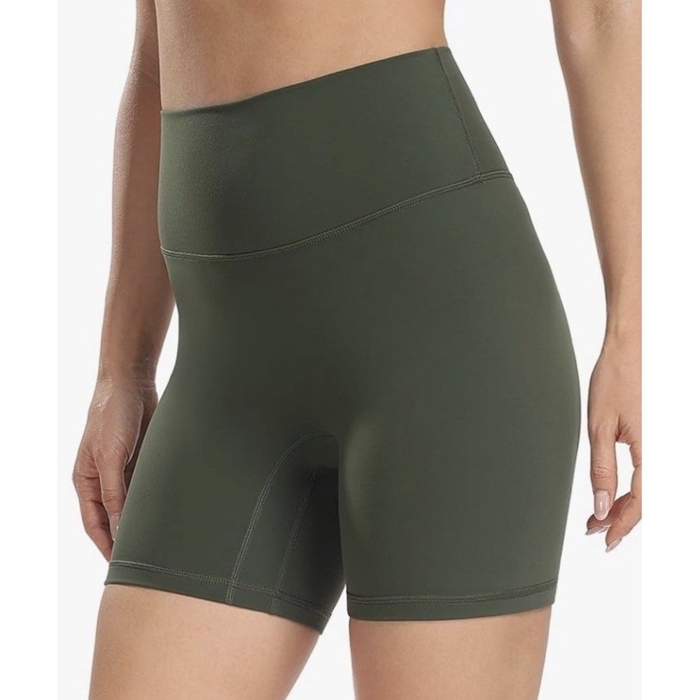 YUNOGA Women's High Waist Athletic Shorts 6" Inseam Yoga Small, Green C983